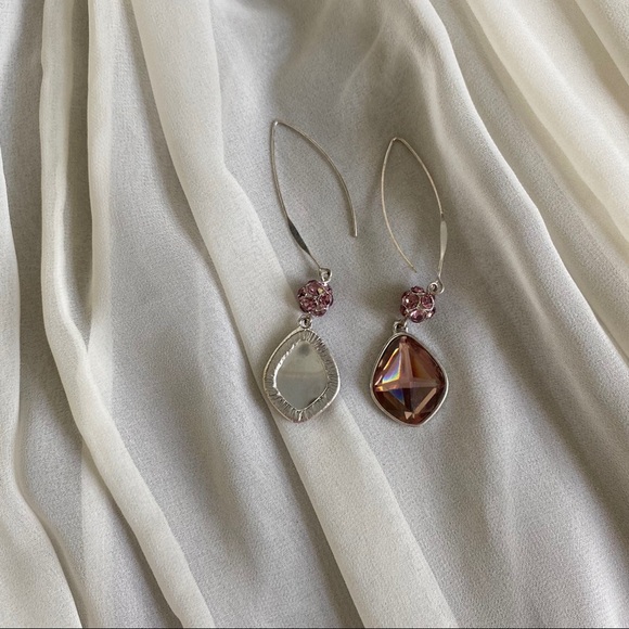 Vintage Silver Purple Jeweled Long Dangle Earrings - Picture 3 of 4